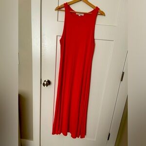 Loft Red Orange Body Skimming Jersey Maxi Dress - Sx Large